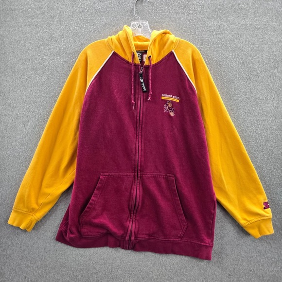 Arizona State Sun Devils Men Sweatshirt XL Red Yellow Colorblock Hoodie Full Zip - Picture 1 of 10